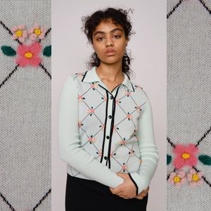 NWT Naya Rea Lilia Floral Embroidered Cardigan in Mint Green